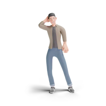 Young Man Holding Hand On Back Of Head In Transparent Background 3 D Illustration 3D Logo