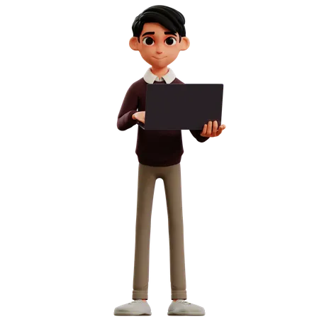 Young man holding laptop  3D Icon