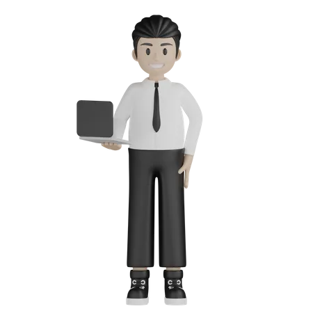Young man holding laptop  3D Illustration