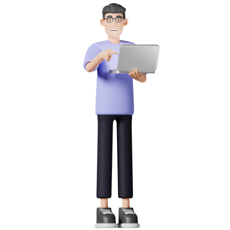 Young Man holding laptop  3D Illustration