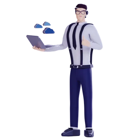 3 D Business Man Work For Cloud 3D Illustration