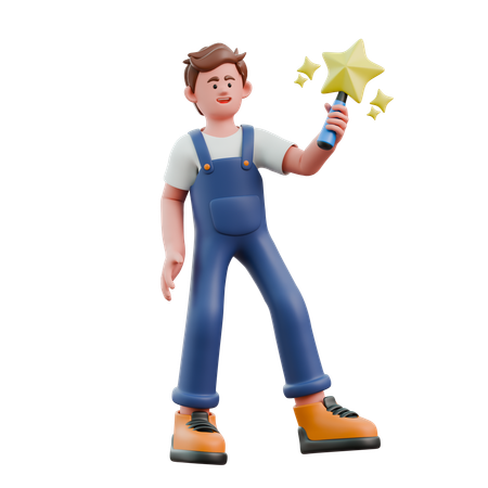 Young man holding magic wand  3D Icon