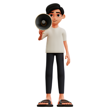 Young Man Holding Megaphone  3D Illustration