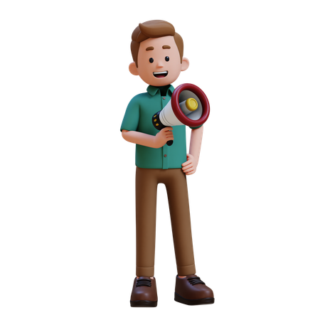 Young Man Holding Megaphone  3D Illustration