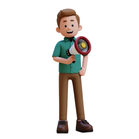 Young Man Holding Megaphone  3D Illustration