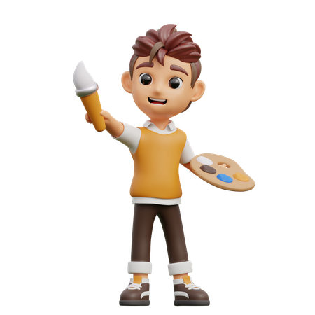 Young Man Holding Palette  3D Icon