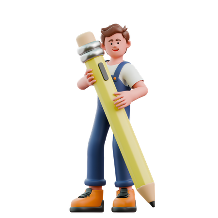 Young man holding pencil  3D Icon