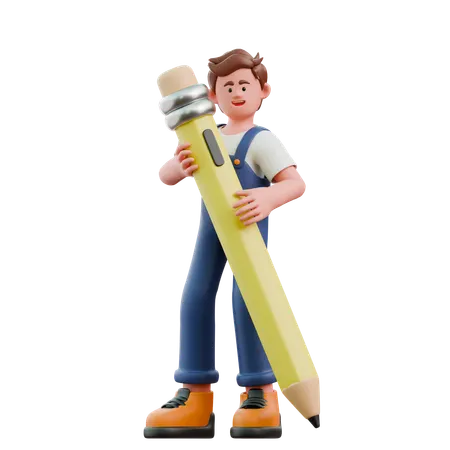 Young man holding pencil  3D Icon