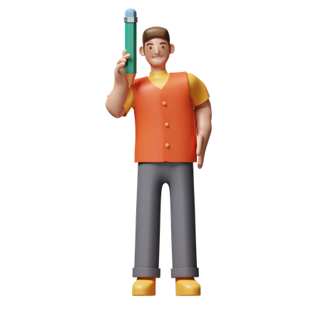 Young Man Holding Pencil  3D Icon