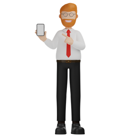 Young Man Holding Phone and pointing left 3D Illustration