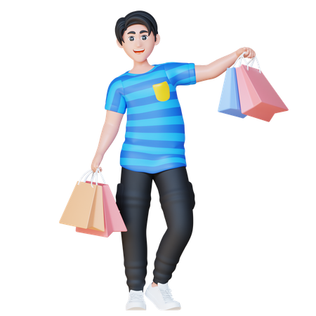 Young Man Holding Shopping Bag  3D Illustration