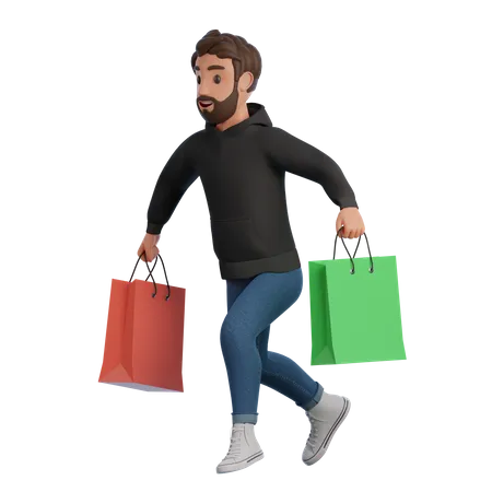 A Man In A Black Hoodie And Blue Jeans Is Shopping 3 D Render Illustration 3D Illustration