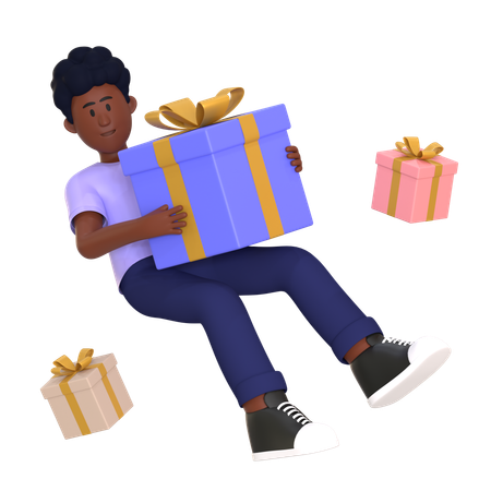 Young Man Holding Shopping Gift  3D Illustration