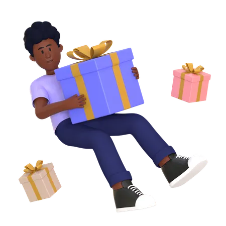 Young Man Holding Shopping Gift  3D Illustration