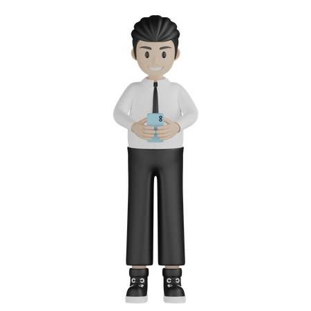 Young man holding smartphone  3D Icon