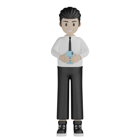 Young man holding smartphone  3D Illustration