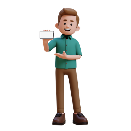 Young Man Holding Smartphone With Empty Screen  3D Illustration