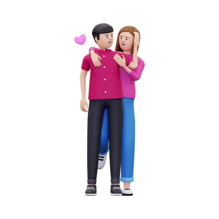 Young Man hugging woman 3D Illustration