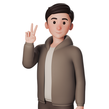 Young Man In Brown Dressed Doing Peace Hand Pose With Right Hand  3D Illustration