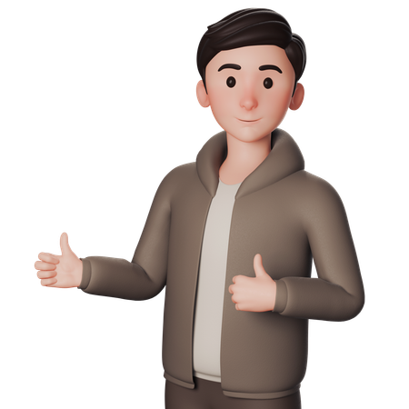 Young Man In Brown Dressed Showing Thumbs Up With Both Hands  3D Icon