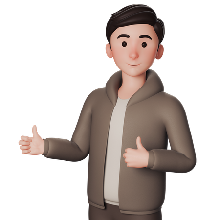 Young Man In Brown Dressed Showing Thumbs Up With Both Hands  3D Illustration