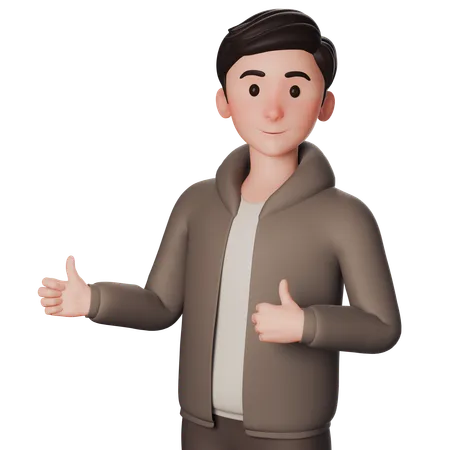 Young Man In Brown Dressed Showing Thumbs Up With Both Hands  3D Illustration