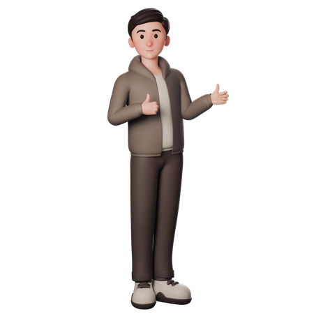 Young Man In Brown Dressed Showing Thumbs Up With Both Hands  3D Illustration