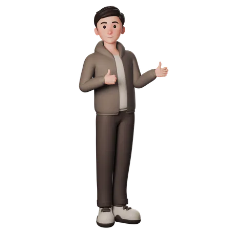 Young Man In Brown Dressed Showing Thumbs Up With Both Hands  3D Illustration