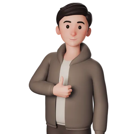 Young Man In Brown Dressed Showing Thumbs Up With Left Hand  3D Illustration