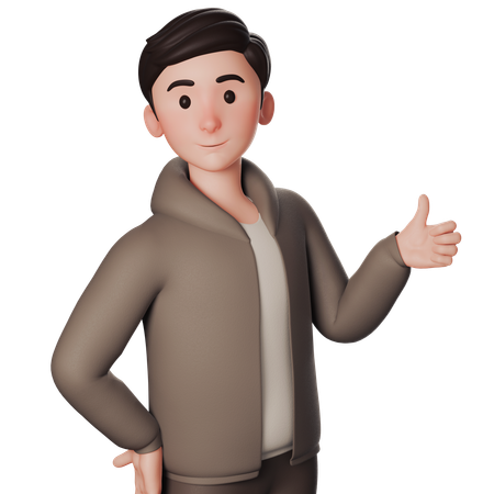 Young Man In Brown Dressed Showing Thumbs Up With Right Hand  3D Illustration