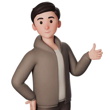 Young Man In Brown Dressed Showing Thumbs Up With Right Hand  3D Illustration