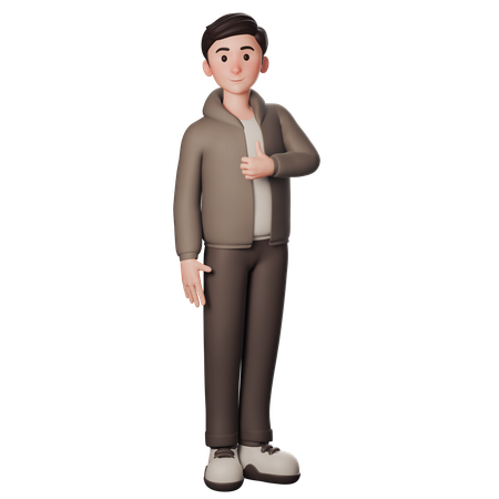 Young Man In Brown Dressed Showing Thumbs Up With Right Hand  3D Illustration