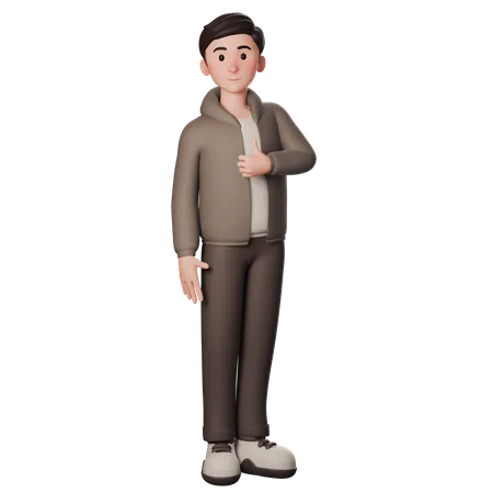 Young Man In Brown Dressed Showing Thumbs Up With Right Hand  3D Illustration