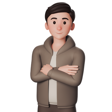 Young Man In Brown Dressed Shows Confident Gesture With Crossed Arms  3D Illustration