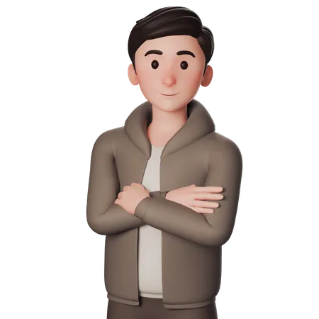 Young Man In Brown Dressed Shows Confident Gesture With Crossed Arms  3D Illustration