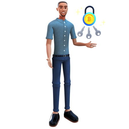 Young man invest secure bitcoin  3D Icon