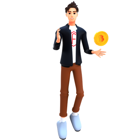 Young man investing in bitcoin  3D Icon