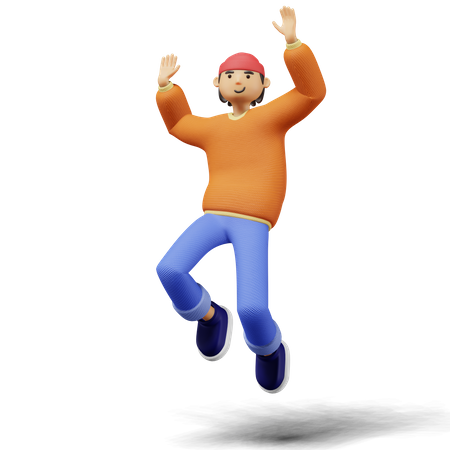 Young man jump with two hands on air  3D Illustration