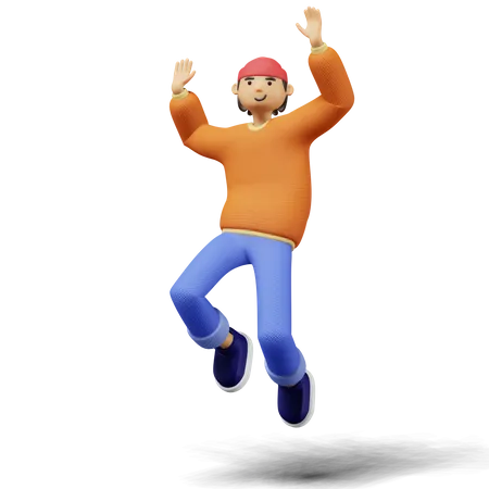 Young man jump with two hands on air  3D Illustration