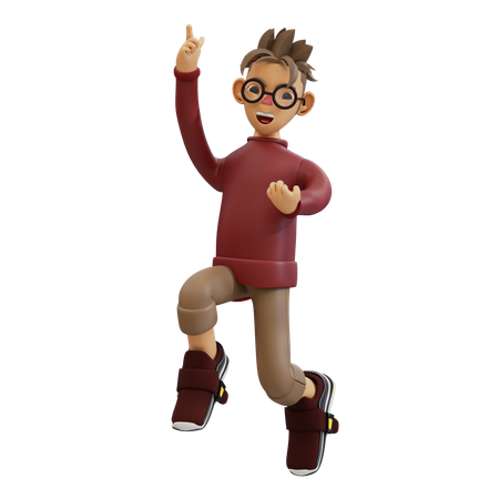 Young Man Jumping While Pointing Up  3D Icon