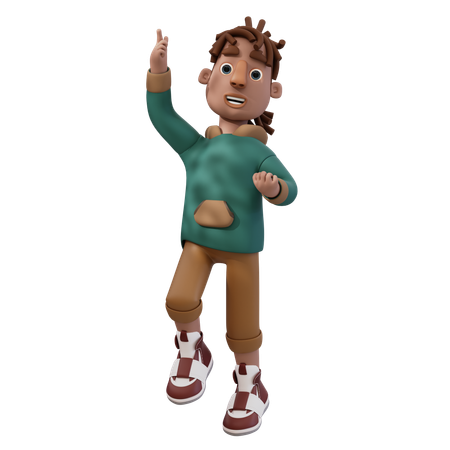 Young Man Jumping While Pointing Up  3D Illustration