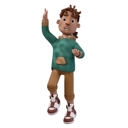 Young Man Jumping While Pointing Up  3D Illustration