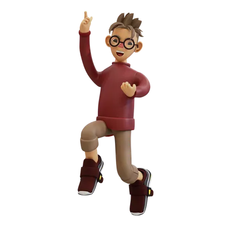 Young Man Jumping While Pointing Up  3D Illustration