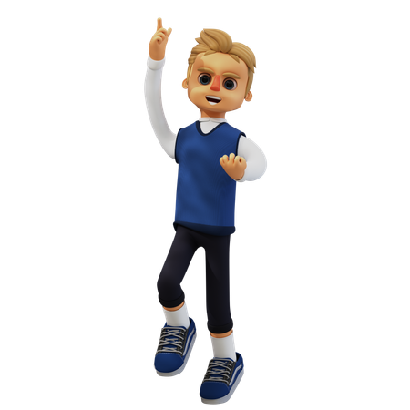 Young Man Jumping While Pointing Up  3D Illustration