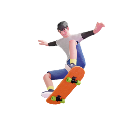 Young Man Jumping with Skateboard  3D Illustration