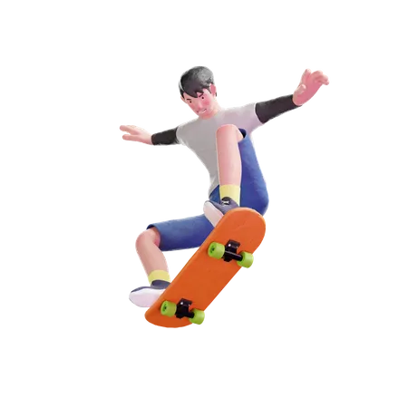 Young Man Jumping with Skateboard  3D Illustration