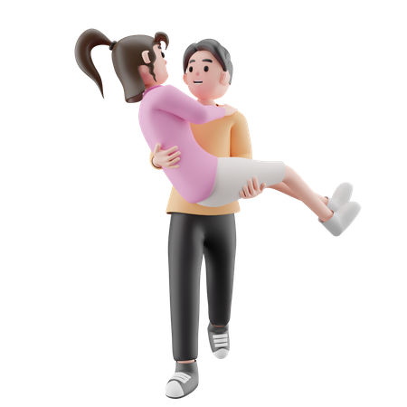 Young Man Lifting Girl  3D Illustration