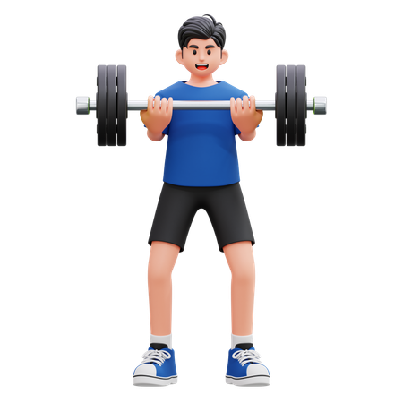 ウェイトリフティングをする若い男性  3D Illustration