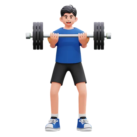 ウェイトリフティングをする若い男性  3D Illustration