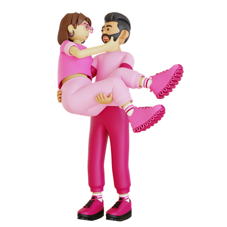 Young man lifting woman  3D Illustration